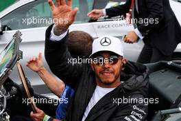 Lewis Hamilton (GBR) Mercedes AMG F1 on the drivers parade. 16.07.2017. Formula 1 World Championship, Rd 10, British Grand Prix, Silverstone, England, Race Day.