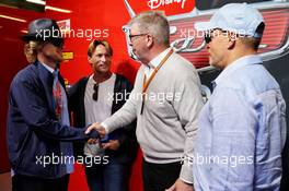 Owen Wilson (USA) Actor (Left), Ross Brawn (GBR) Managing Director, Motor Sports, (Centre), and Woody Harrelson (USA) Actor (Right). 16.07.2017. Formula 1 World Championship, Rd 10, British Grand Prix, Silverstone, England, Race Day.