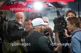 Lewis Hamilton (GBR) Mercedes AMG F1 with Simon Lazenby (GBR) Sky Sports F1 TV Presenter. 13.07.2017. Formula 1 World Championship, Rd 10, British Grand Prix, Silverstone, England, Preparation Day.