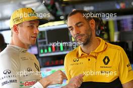 Nico Hulkenberg (GER) Renault Sport F1 Team and Cyril Abiteboul (FRA) Renault Sport F1 Managing Director  28.07.2017. Formula 1 World Championship, Rd 11, Hungarian Grand Prix, Budapest, Hungary, Practice Day.