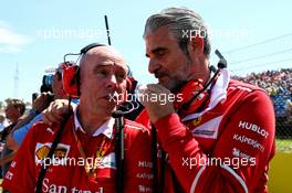 (L to R): Jock Clear (GBR) Ferrari Engineering Director with Maurizio Arrivabene (ITA) Ferrari Team Principal on the grid. 30.07.2017. Formula 1 World Championship, Rd 11, Hungarian Grand Prix, Budapest, Hungary, Race Day.