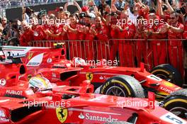 Sebastian Vettel (GER) Ferrari SF70H and Kimi Raikkonen (FIN) Ferrari SF70H. 30.07.2017. Formula 1 World Championship, Rd 11, Hungarian Grand Prix, Budapest, Hungary, Race Day.