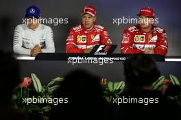 Qualifying top three in the FIA Press Conference (L to R): Valtteri Bottas (FIN) Mercedes AMG F1, third, Sebastian Vettel (GER) Ferrari; pole position; Kimi Raikkonen (FIN) Ferrari, second. 29.07.2017. Formula 1 World Championship, Rd 11, Hungarian Grand Prix, Budapest, Hungary, Qualifying Day.