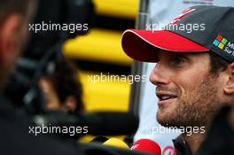 Romain Grosjean (FRA) Haas F1 Team with the media. 27.07.2017. Formula 1 World Championship, Rd 11, Hungarian Grand Prix, Budapest, Hungary, Preparation Day.