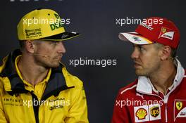 (L to R): Nico Hulkenberg (GER) Renault Sport F1 Team and Sebastian Vettel (GER) Ferrari in the FIA Press Conference. 27.07.2017. Formula 1 World Championship, Rd 11, Hungarian Grand Prix, Budapest, Hungary, Preparation Day.