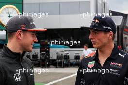 (L to R): Stoffel Vandoorne (BEL) McLaren with Max Verstappen (NLD) Red Bull Racing. 27.07.2017. Formula 1 World Championship, Rd 11, Hungarian Grand Prix, Budapest, Hungary, Preparation Day.