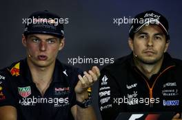 (L to R): Max Verstappen (NLD) Red Bull Racing with Sergio Perez (MEX) Sahara Force India F1 in the FIA Press Conference. 27.07.2017. Formula 1 World Championship, Rd 11, Hungarian Grand Prix, Budapest, Hungary, Preparation Day.