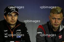 (L to R): Sergio Perez (MEX) Sahara Force India F1 with Kevin Magnussen (DEN) Haas F1 Team in the FIA Press Conference. 27.07.2017. Formula 1 World Championship, Rd 11, Hungarian Grand Prix, Budapest, Hungary, Preparation Day.