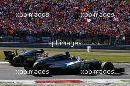 Race winner Lewis Hamilton (GBR) Mercedes AMG F1 W08 celebrates at the end of the race with team mate Valtteri Bottas (FIN) Mercedes AMG F1 W08. 03.09.2017. Formula 1 World Championship, Rd 13, Italian Grand Prix, Monza, Italy, Race Day.