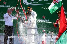 Race winner Lewis Hamilton (GBR) Mercedes AMG F1 celebrates on the podium. 03.09.2017. Formula 1 World Championship, Rd 13, Italian Grand Prix, Monza, Italy, Race Day.