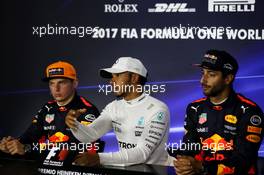 The position qualifying FIA Press Conference (L to R): Max Verstappen (NLD) Red Bull Racing; Lewis Hamilton (GBR) Mercedes AMG F1; Daniel Ricciardo (AUS) Red Bull Racing. 02.09.2017. Formula 1 World Championship, Rd 13, Italian Grand Prix, Monza, Italy, Qualifying Day.