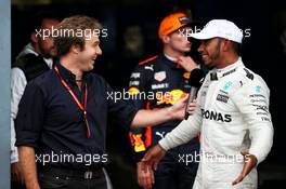 (L to R): Davide Valsecchi (ITA) Sky F1 Italia Presenter with pole sitter Lewis Hamilton (GBR) Mercedes AMG F1 in qualifying parc ferme. 02.09.2017. Formula 1 World Championship, Rd 13, Italian Grand Prix, Monza, Italy, Qualifying Day.