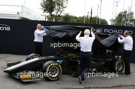 (L to R): Ross Brawn (GBR) Managing Director, Motor Sports; Charlie Whiting (GBR) FIA Delegate; Mario Isola (ITA) Pirelli Racing Manager; and Bruno Michel (FRA) F2 CEO, unveil the 2018 F2 car. 31.08.2017. Formula 1 World Championship, Rd 13, Italian Grand Prix, Monza, Italy, Preparation Day.
