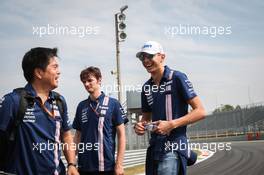 Jun Matsuzaki (JPN) Sahara Force India F1 Team Senior Tyre Engineer (Left) and Esteban Ocon (FRA) Sahara Force India F1 Team (Right) walk the circuit. 31.08.2017. Formula 1 World Championship, Rd 13, Italian Grand Prix, Monza, Italy, Preparation Day.