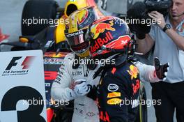 1st place Lewis Hamilton (GBR) Mercedes AMG F1 W08 and 2nd place Max Verstappen (NLD) Red Bull Racing. 08.10.2017. Formula 1 World Championship, Rd 16, Japanese Grand Prix, Suzuka, Japan, Race Day.