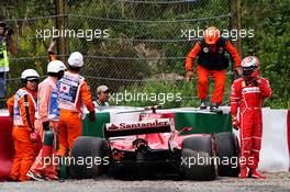Kimi Raikkonen (FIN) Ferrari SF70H crashed in the third practice session.
