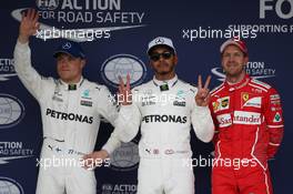 Pole for Lewis Hamilton (GBR) Mercedes AMG F1 W08, 2nd for Valtteri Bottas (FIN) Mercedes AMG F1 W08 and 3rd for Sebastian Vettel (GER) Ferrari. 07.10.2017. Formula 1 World Championship, Rd 16, Japanese Grand Prix, Suzuka, Japan, Qualifying Day.