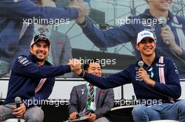 (L to R): Sergio Perez (MEX) Sahara Force India F1 with team mate Esteban Ocon (FRA) Sahara Force India F1 Team. 07.10.2017. Formula 1 World Championship, Rd 16, Japanese Grand Prix, Suzuka, Japan, Qualifying Day.