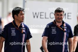 (L to R): Jun Matsuzaki (JPN) Sahara Force India F1 Team Senior Tyre Engineer with Bradley Joyce (GBR) Sahara Force India F1 Race Engineer. 07.10.2017. Formula 1 World Championship, Rd 16, Japanese Grand Prix, Suzuka, Japan, Qualifying Day.