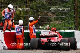 Kimi Raikkonen (FIN) Ferrari SF70H crashed in the third practice session.