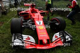 The Ferrari SF70H of Kimi Raikkonen (FIN) Ferrari after he crashed in the third practice session.