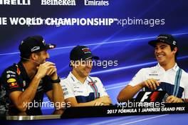 (L to R): Daniel Ricciardo (AUS) Red Bull Racing; Felipe Massa (BRA) Williams; and Lance Stroll (CDN) Williams FW40, in the FIA Press Conference. 05.10.2017. Formula 1 World Championship, Rd 16, Japanese Grand Prix, Suzuka, Japan, Preparation Day.