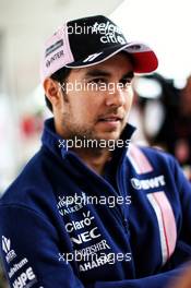 Sergio Perez (MEX) Sahara Force India F1 with the media. 05.10.2017. Formula 1 World Championship, Rd 16, Japanese Grand Prix, Suzuka, Japan, Preparation Day.