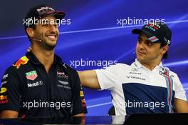 (L to R): Daniel Ricciardo (AUS) Red Bull Racing and Felipe Massa (BRA) Williams in the FIA Press Conference. 05.10.2017. Formula 1 World Championship, Rd 16, Japanese Grand Prix, Suzuka, Japan, Preparation Day.
