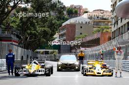 (L to R): Alain Prost (FRA) Renault Sport F1 Team Special Advisor with the Renault RE40 with Nico Hulkenberg (GER) Renault Sport F1 Team and the Renault Megane R.S. and Jean-Pierre Jabouille (FRA) with the Renault RS01. 26.05.2017. Formula 1 World Championship, Rd 6, Monaco Grand Prix, Monte Carlo, Monaco, Friday.