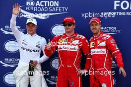 Qualifying top three in parc ferme (L to R): Valtteri Bottas (FIN) Mercedes AMG F1, third; Kimi Raikkonen (FIN) Ferrari, pole position; Sebastian Vettel (GER) Ferrari, second. 27.05.2017. Formula 1 World Championship, Rd 6, Monaco Grand Prix, Monte Carlo, Monaco, Qualifying Day.