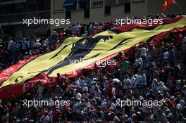 A large Ferrari banner with fans in the grandstand. 25.05.2017. Formula 1 World Championship, Rd 6, Monaco Grand Prix, Monte Carlo, Monaco, Practice Day.