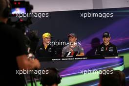 The FIA Press Conference (L to R): Nico Hulkenberg (GER) Renault Sport F1 Team; Jenson Button (GBR) McLaren; Esteban Ocon (FRA) Sahara Force India F1 Team. 24.05.2017. Formula 1 World Championship, Rd 6, Monaco Grand Prix, Monte Carlo, Monaco, Preparation Day.