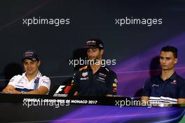 The FIA Press Conference (L to R): Felipe Massa (BRA) Williams; Daniel Ricciardo (AUS) Red Bull Racing; Pascal Wehrlein (GER) Sauber F1 Team. 24.05.2017. Formula 1 World Championship, Rd 6, Monaco Grand Prix, Monte Carlo, Monaco, Preparation Day.