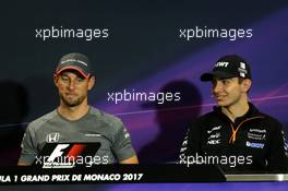 (L to R): Jenson Button (GBR) McLaren and Esteban Ocon (FRA) Sahara Force India F1 Team in the FIA Press Conference. 24.05.2017. Formula 1 World Championship, Rd 6, Monaco Grand Prix, Monte Carlo, Monaco, Preparation Day.