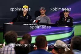 The FIA Press Conference (L to R): Nico Hulkenberg (GER) Renault Sport F1 Team; Jenson Button (GBR) McLaren; Esteban Ocon (FRA) Sahara Force India F1 Team. 24.05.2017. Formula 1 World Championship, Rd 6, Monaco Grand Prix, Monte Carlo, Monaco, Preparation Day.