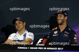 (L to R): Felipe Massa (BRA) Williams and Daniel Ricciardo (AUS) Red Bull Racing in the FIA Press Conference. 24.05.2017. Formula 1 World Championship, Rd 6, Monaco Grand Prix, Monte Carlo, Monaco, Preparation Day.