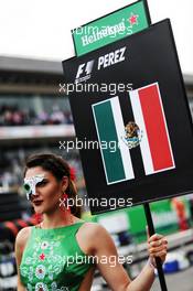 Grid girl for Sergio Perez (MEX) Sahara Force India F1. 29.10.2017. Formula 1 World Championship, Rd 18, Mexican Grand Prix, Mexico City, Mexico, Race Day.