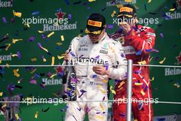 Valtteri Bottas (FIN) Mercedes AMG F1 celebrates his second position on the podium. 29.10.2017. Formula 1 World Championship, Rd 18, Mexican Grand Prix, Mexico City, Mexico, Race Day.