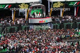 The podium (L to R): Valtteri Bottas (FIN) Mercedes AMG F1 W08, second; Max Verstappen (NLD) Red Bull Racing, race winner; Kimi Raikkonen (FIN) Ferrari, third. 29.10.2017. Formula 1 World Championship, Rd 18, Mexican Grand Prix, Mexico City, Mexico, Race Day.