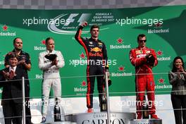 The podium (L to R): Valtteri Bottas (FIN) Mercedes AMG F1 W08, second; Max Verstappen (NLD) Red Bull Racing, race winner; Kimi Raikkonen (FIN) Ferrari, third. 29.10.2017. Formula 1 World Championship, Rd 18, Mexican Grand Prix, Mexico City, Mexico, Race Day.