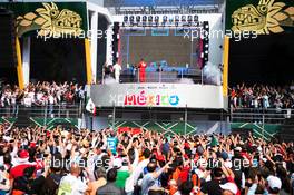 The podium (L to R): Valtteri Bottas (FIN) Mercedes AMG F1 W08, second; Max Verstappen (NLD) Red Bull Racing, race winner; Kimi Raikkonen (FIN) Ferrari, third. 29.10.2017. Formula 1 World Championship, Rd 18, Mexican Grand Prix, Mexico City, Mexico, Race Day.