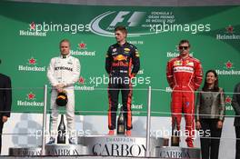 1st place Max Verstappen (NLD) Red Bull Racing RB13 with 2nd place Valtteri Bottas (FIN) Mercedes AMG F1 W08 and 3rd place Kimi Raikkonen (FIN) Ferrari SF70H. 29.10.2017. Formula 1 World Championship, Rd 18, Mexican Grand Prix, Mexico City, Mexico, Race Day.