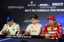 The post race FIA Press Conference (L to R): Valtteri Bottas (FIN) Mercedes AMG F1; Max Verstappen (NLD) Red Bull Racing; Kimi Raikkonen (FIN) Ferrari. 29.10.2017. Formula 1 World Championship, Rd 18, Mexican Grand Prix, Mexico City, Mexico, Race Day.