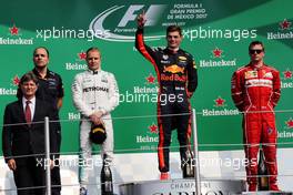 The podium (L to R): Valtteri Bottas (FIN) Mercedes AMG F1 W08, second; Max Verstappen (NLD) Red Bull Racing, race winner; Kimi Raikkonen (FIN) Ferrari, third. 29.10.2017. Formula 1 World Championship, Rd 18, Mexican Grand Prix, Mexico City, Mexico, Race Day.