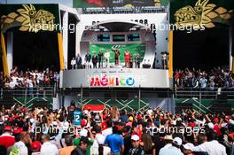 The podium (L to R): Valtteri Bottas (FIN) Mercedes AMG F1 W08, second; Max Verstappen (NLD) Red Bull Racing, race winner; Kimi Raikkonen (FIN) Ferrari, third. 29.10.2017. Formula 1 World Championship, Rd 18, Mexican Grand Prix, Mexico City, Mexico, Race Day.