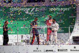 The podium (L to R): Max Verstappen (NLD) Red Bull Racing; race winner; Kimi Raikkonen (FIN) Ferrari, third; Valtteri Bottas (FIN) Mercedes AMG F1, second. 29.10.2017. Formula 1 World Championship, Rd 18, Mexican Grand Prix, Mexico City, Mexico, Race Day.