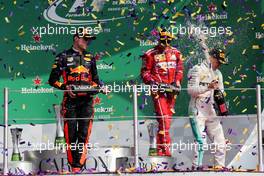 The podium (L to R): Max Verstappen (NLD) Red Bull Racing; race winner; Kimi Raikkonen (FIN) Ferrari, third; Valtteri Bottas (FIN) Mercedes AMG F1, second. 29.10.2017. Formula 1 World Championship, Rd 18, Mexican Grand Prix, Mexico City, Mexico, Race Day.