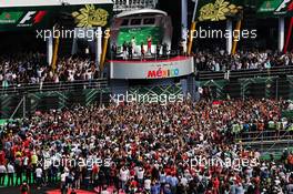 The podium (L to R): Valtteri Bottas (FIN) Mercedes AMG F1 W08, second; Max Verstappen (NLD) Red Bull Racing, race winner; Kimi Raikkonen (FIN) Ferrari, third. 29.10.2017. Formula 1 World Championship, Rd 18, Mexican Grand Prix, Mexico City, Mexico, Race Day.