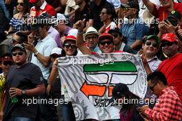 Sergio Perez (MEX) Sahara Force India F1 fans in the grandstand. 29.10.2017. Formula 1 World Championship, Rd 18, Mexican Grand Prix, Mexico City, Mexico, Race Day.