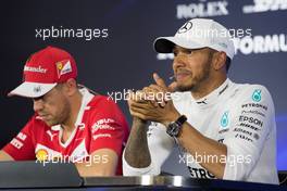 (L to R): Sebastian Vettel (GER) Ferrari and Lewis Hamilton (GBR) Mercedes AMG F1 in the post qualifying FIA Press Conference. 28.10.2017. Formula 1 World Championship, Rd 18, Mexican Grand Prix, Mexico City, Mexico, Qualifying Day.